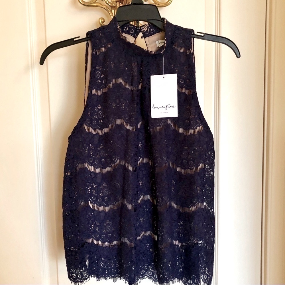 FULLY LINED 𝅺LOVE, Fire Blue Lace Sleeveless Top NWT - Picture 2 of 11